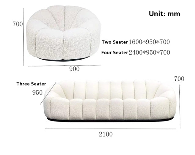 Arsav Pumpkin Three Seater Sofa, Boucle-Sofas-Weilai Concept-Weilai Concept