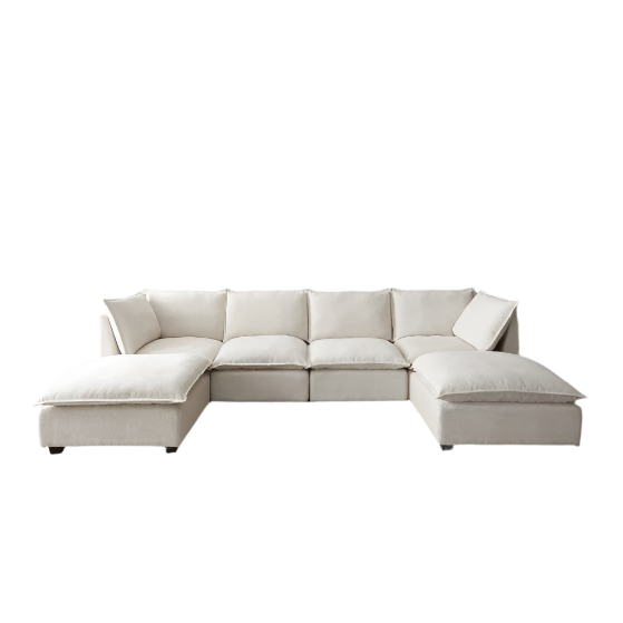 130 Inch Modular Sectional Sofa, Linen Fabric Couch Set With Convertible Ottoman,U Shaped Sofa,comfortable,Freely Combinable Sofa For Living Room, Apartment, Office,Blue, 3 Colors BE