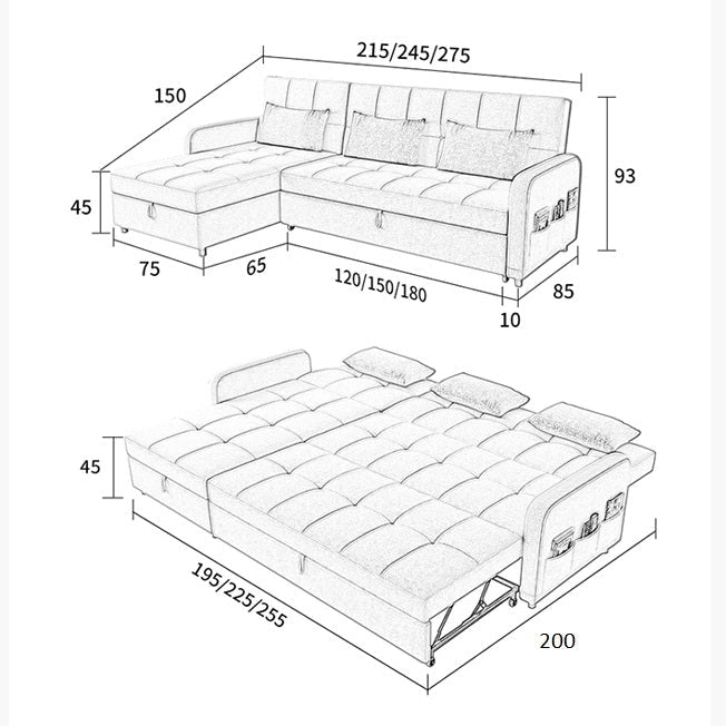 ML203 Three Seater Sofa Bed, L Shape Sofa Bed With Storage, Linen-Weilai Concept-Weilai Concept