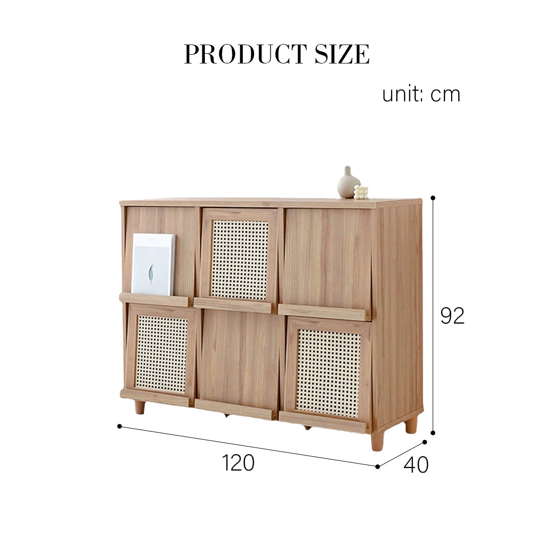 Iskandar Sideboard With Magazine Rack, Solid Wood & Rattan, Storage
