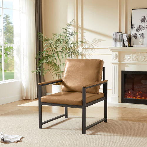 Tech Cloth Armchair, Retro Leisure Accent Chair With Extra Soft Padded Cushion, Metal Armrests, Modern Reading Arm Chair With Black Metal Frame For Living RoomOfficeBedroomStudy,