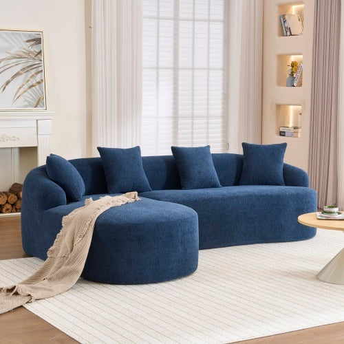 LY-022 Full Compression Sponge L-Shape Sectional Sofa, Brown Modular Chaise Chenille Couch, 30D High-Density For Apartment Living Room, 900 Lbs.
