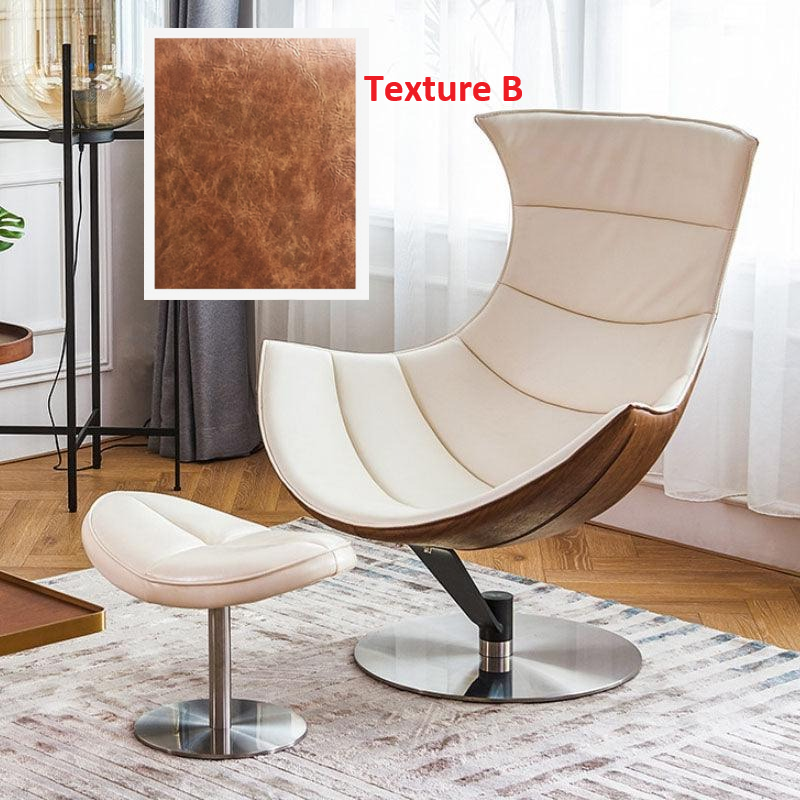Lobster Lounge Swivel Chair With Ottoman, Walnut Texture