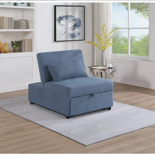 Contemporary Blue Gray Sleeper Sofa Chair Pillow Plush Tufted Seat 1pc Convertible Sofa Chair Sherpa Fabric Couch
