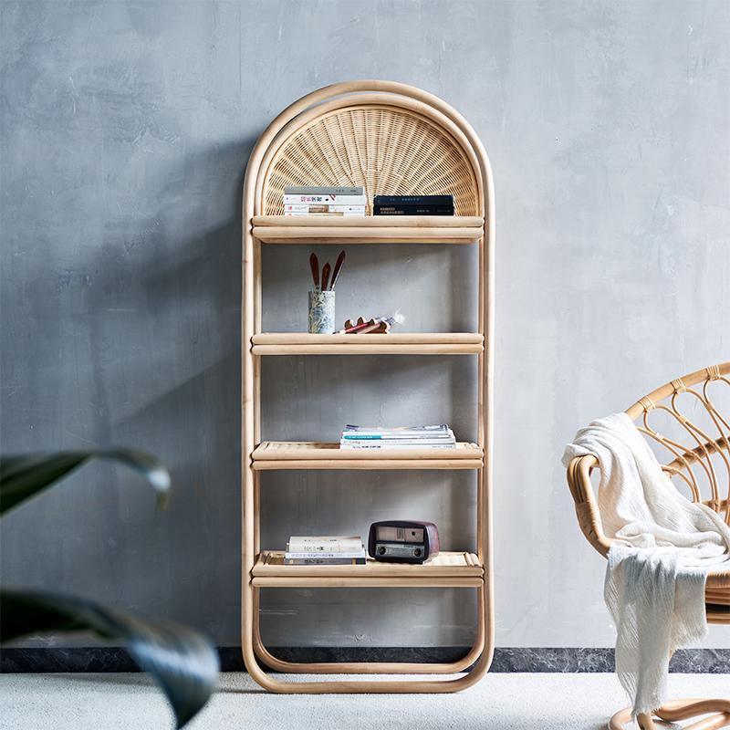Derek Rattan Bookcase, Shelving Unit, Oak-Weilai Concept-Weilai Concept