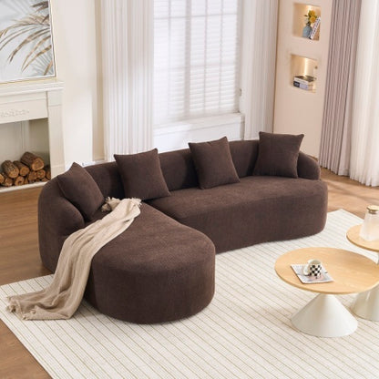 LY-022 Full Compression Sponge L-Shape Sectional Sofa, Brown Modular Chaise Chenille Couch, 30D High-Density For Apartment Living Room, 900 Lbs.
