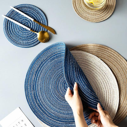 Round Braided Woven Placemats, Set of 4 Pieces-Weilai Concept-Weilai Concept