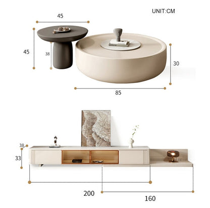 Eudora Modern Nesting Coffee Table Set With TV Stand, Cream And Grey-Weilai Concept-Weilai Concept