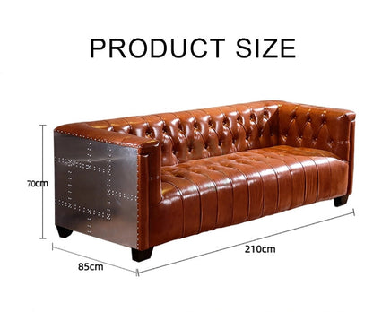 Aviator Three Seater Sofa, Real Leather And Aluminium-Sofas-Weilai Concept-Weilai Concept