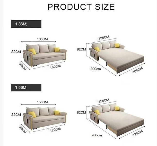Braylene Two Seater Sofa Bed, Linen-Sofas-Weilai Concept-Weilai Concept
