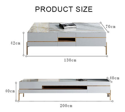 VIda Rectangle Coffee Table Set With TV Stand, Gold Leg-Weilai Concept-Weilai Concept