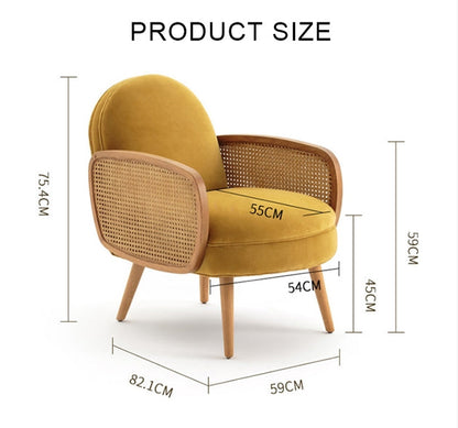 Cane Rattan Armchair, Velvet-Weilai Concept-Weilai Concept
