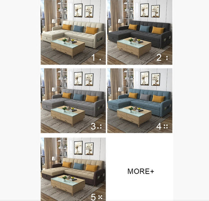 ML203 Three Seater Sofa Bed, L Shape Sofa Bed With Storage, Linen-Weilai Concept-Weilai Concept