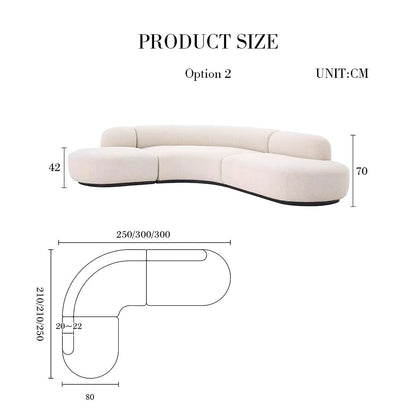 Eulalia Cream Curve Three Seater Sofa, Corner Sofa, Boucle-Weilai Concept-Curved Sofa 250cm / 210cm-Weilai Concept