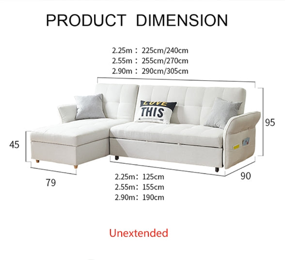 SB162 Three Seater Corner Sofa Bed, White-Weilai Concept-Weilai Concept