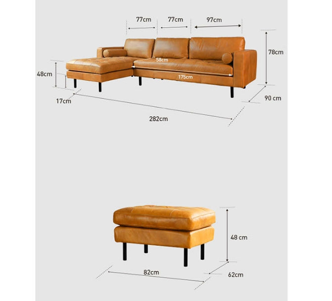 Porto Three Seater Sofa, Real Leather-Two Seater Sofa-Weilai Concept-Weilai Concept