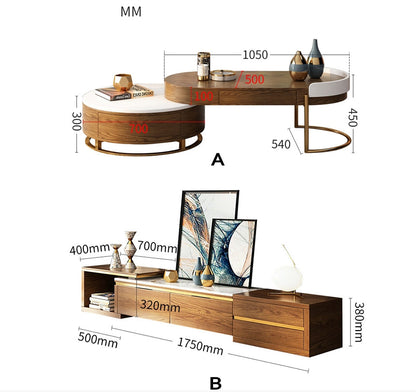 Ouezzane Nesting Coffee Table Set, With TV Stand, Oak-Weilai Concept-Weilai Concept