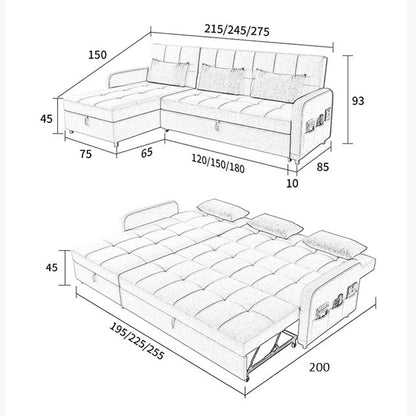 ML203 Three Seater Sofa Bed, L Shape Sofa Bed With Storage, Linen-Weilai Concept-Weilai Concept