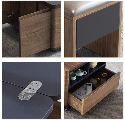 Ruby Lift Top Coffee Table, Multi-Functional Foldable Coffee Table, Walnut & Black-Weilai Concept-Weilai Concept