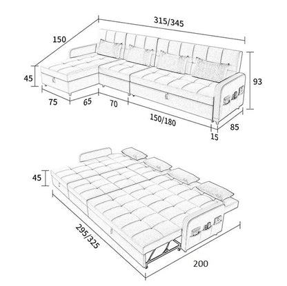 ML203 Three Seater Sofa Bed, L Shape Sofa Bed With Storage, Linen-Weilai Concept-Weilai Concept
