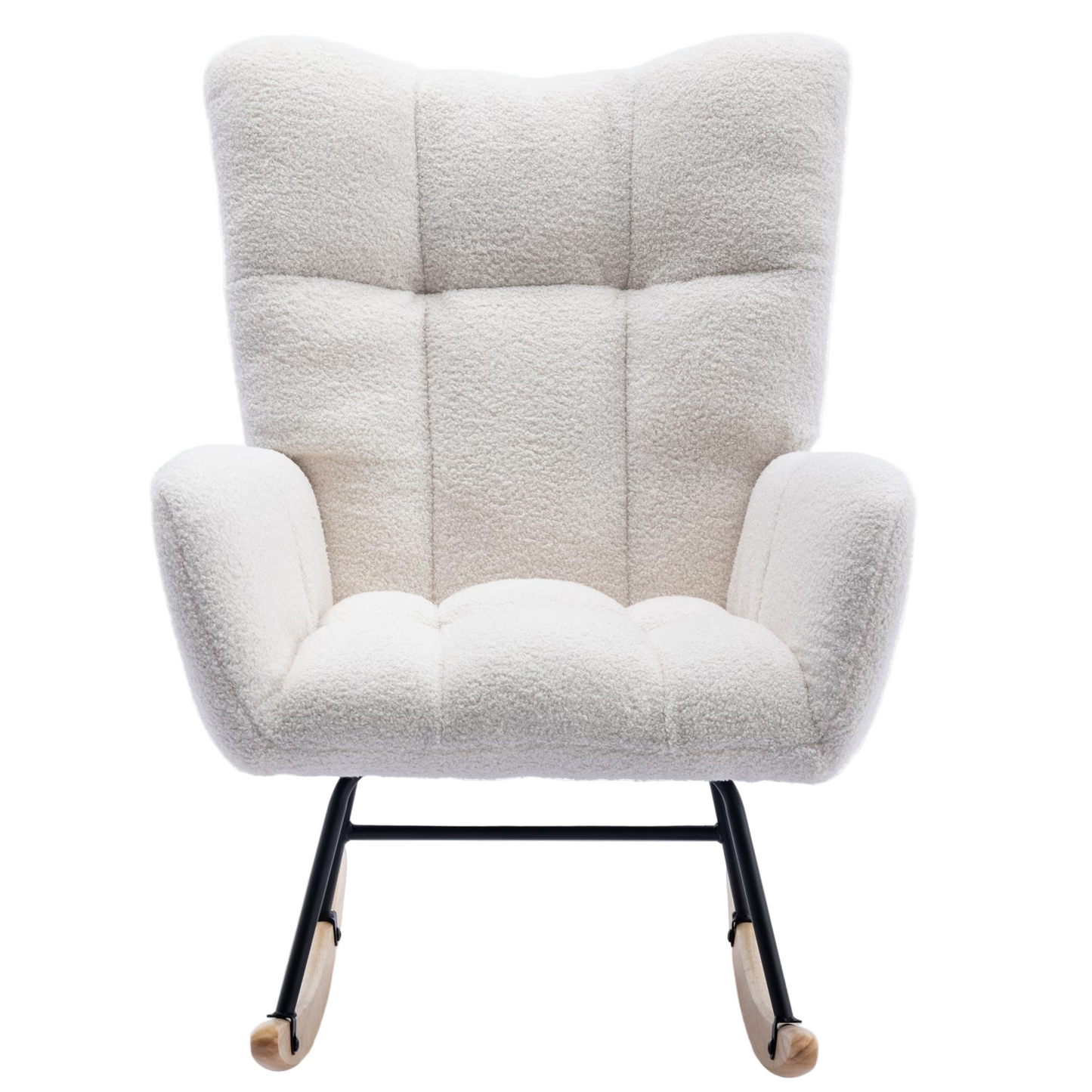 Rocking Chair With Pocket, Soft Teddy Fabric Rocking Chair For Nursery, Comfy Wingback Golider Rocking Chair With Safe Solid Wood Base For Living Room Bedroom Balcony