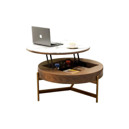 Josiah Round Lift-Top Coffee Table With 3 Small Benches, Linen-Weilai Concept-Weilai Concept