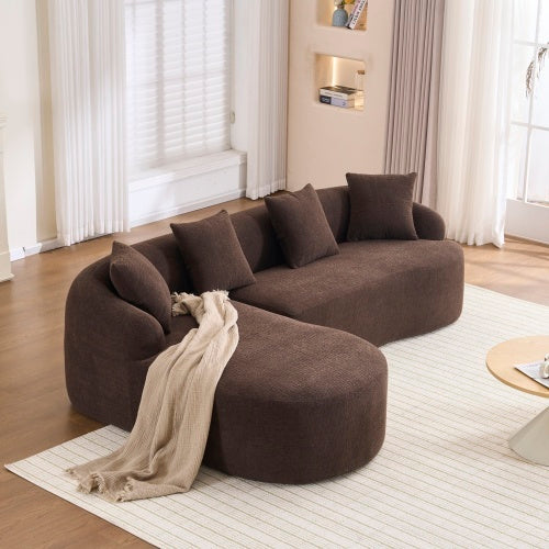 LY-022 Full Compression Sponge L-Shape Sectional Sofa, Brown Modular Chaise Chenille Couch, 30D High-Density For Apartment Living Room, 900 Lbs.