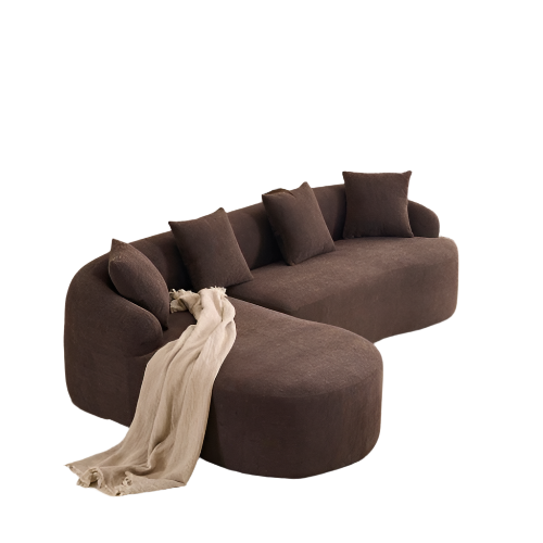 LY-022 Full Compression Sponge L-Shape Sectional Sofa, Brown Modular Chaise Chenille Couch, 30D High-Density For Apartment Living Room, 900 Lbs.