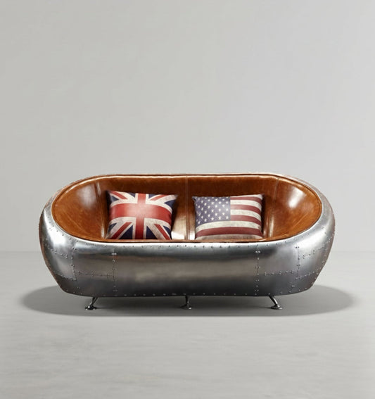 aviator airplane tub two seater sofa, aluminum loveseat in modern living room