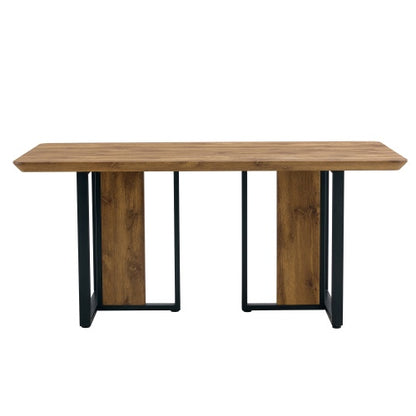 Table And Chair Set.67x36 Wood-Textured MDF Dining Table Set With 4 Brown Suede Chairs.MDF Sticker,Wood Colored Texture Sticker,Brown Armless Dining Chair,Suitable For Kitchen,Dining Room,etc.