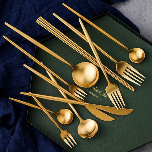 11 Piece Cutlery Set, Gold-Weilai Concept-Weilai Concept