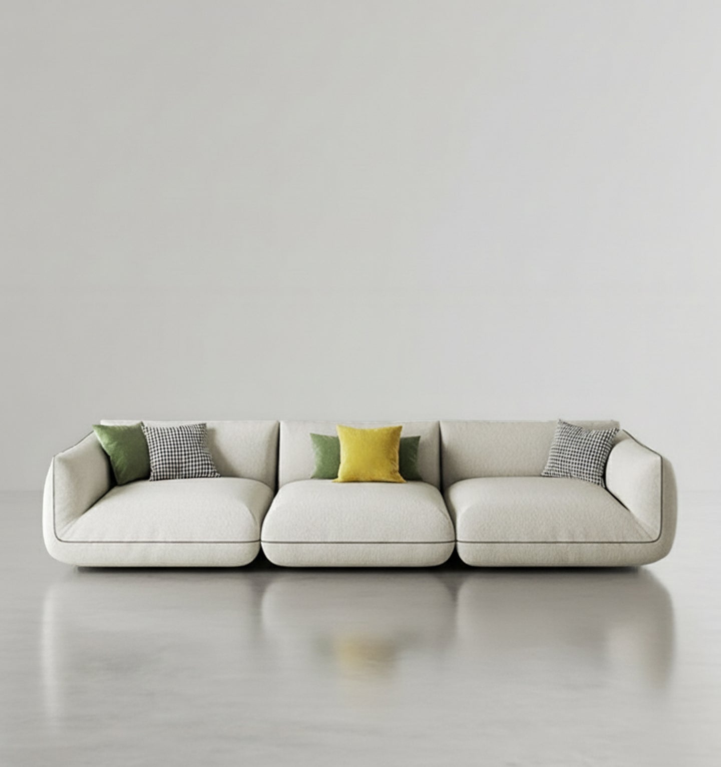 tofu agnes three seater sofa, modular sofa, suede in modern living room