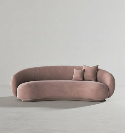 romelia three seater curved sofa, velvet in modern living room