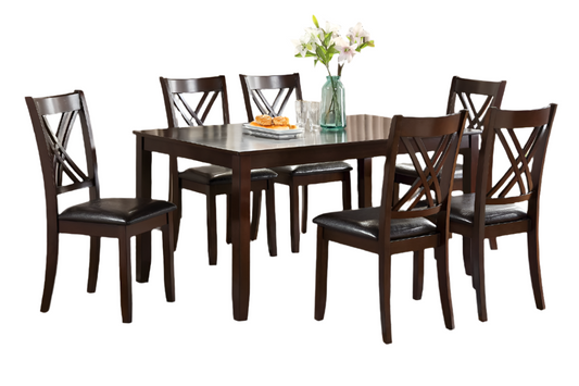 7pcs Dining Set Dining Table 6 Side Chairs Clean Espresso Finish Cushion Seats X Design Back Chairs