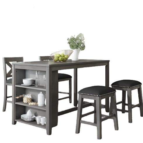 TOPMAX 5 Pieces Counter Height Rustic Farmhouse Dining Room Wooden Bar Table Set With 2 Stools And 2 Chairs, Gray