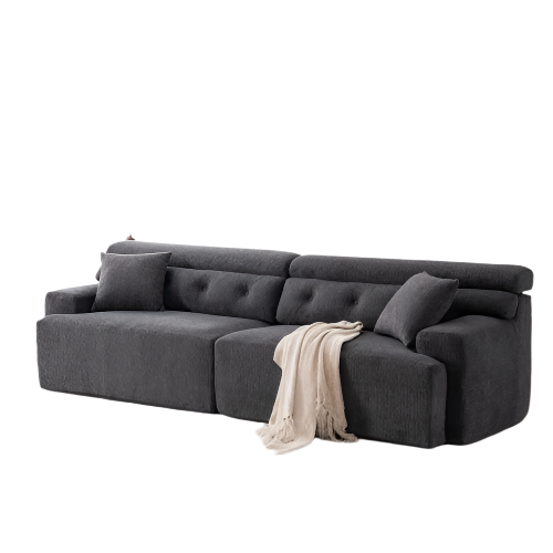 LY-029 GRAY COMPRESSION SOFA 4-seater Combined Sofa, Wood Grain Chenille Fabric, Full Sponge Compression Sofa,combined Sofa With 2 Pillows For Living  Home Furniture  Apartment