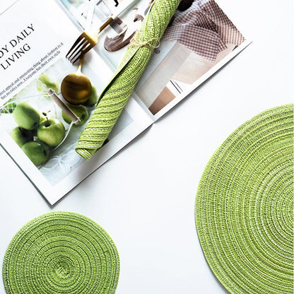 Round Braided Woven Placemats, Set of 4 Pieces-Weilai Concept-Weilai Concept