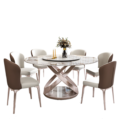 androme round dining table & chairs, with rotatable tray in dining room