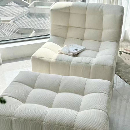 Bernice White Loung Chair And Ottoman, White Corduroy-Weilai Concept-Weilai Concept
