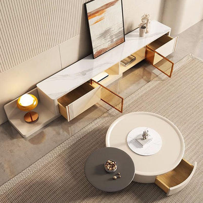 Eudora Modern Nesting Coffee Table Set With TV Stand, Cream And Grey-Weilai Concept-Weilai Concept