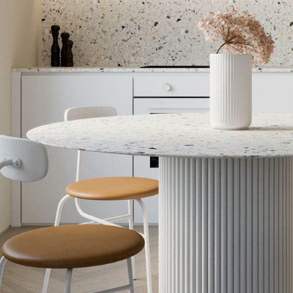 Cracky White Round Dining Table, Premium Terrazzo And Wood Base-Weilai Concept-Weilai Concept