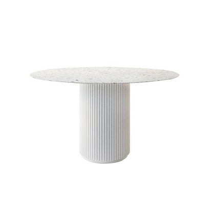 Cracky White Round Dining Table, Premium Terrazzo And Wood Base-Weilai Concept-Weilai Concept