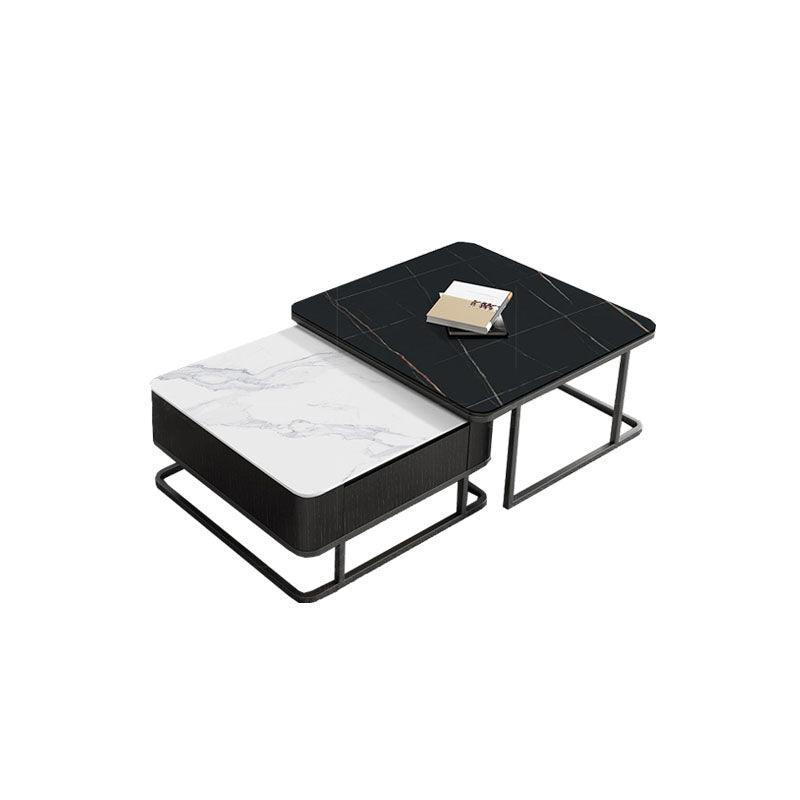 Nathan Nesting Coffee Table Set, Sintered Stone-Weilai Concept-White Marble Effect Top (S) + Black Wooden Top (L)-No-Weilai Concept