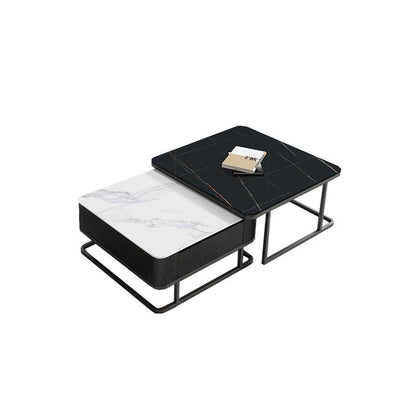 Nathan Nesting Coffee Table Set, Sintered Stone-Weilai Concept-White Marble Effect Top (S) + Black Wooden Top (L)-No-Weilai Concept