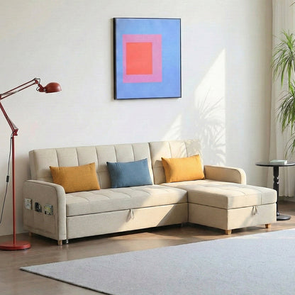 ML203 Three Seater Sofa Bed, L Shape Sofa Bed With Storage, Linen