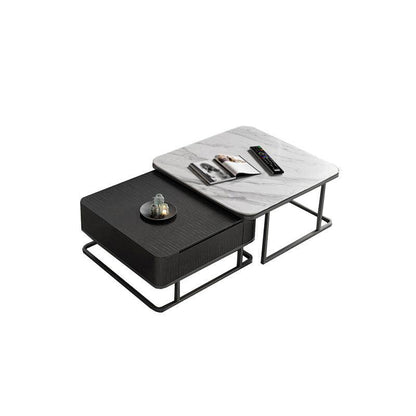 Nathan Nesting Coffee Table Set, Sintered Stone-Weilai Concept-Black Wooden Top (S) +White Marble Effect Top (L)-No-Weilai Concept
