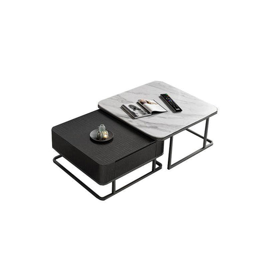 Nathan Nesting Coffee Table Set, Sintered Stone-Weilai Concept-Black Wooden Top (S) +White Marble Effect Top (L)-No-Weilai Concept