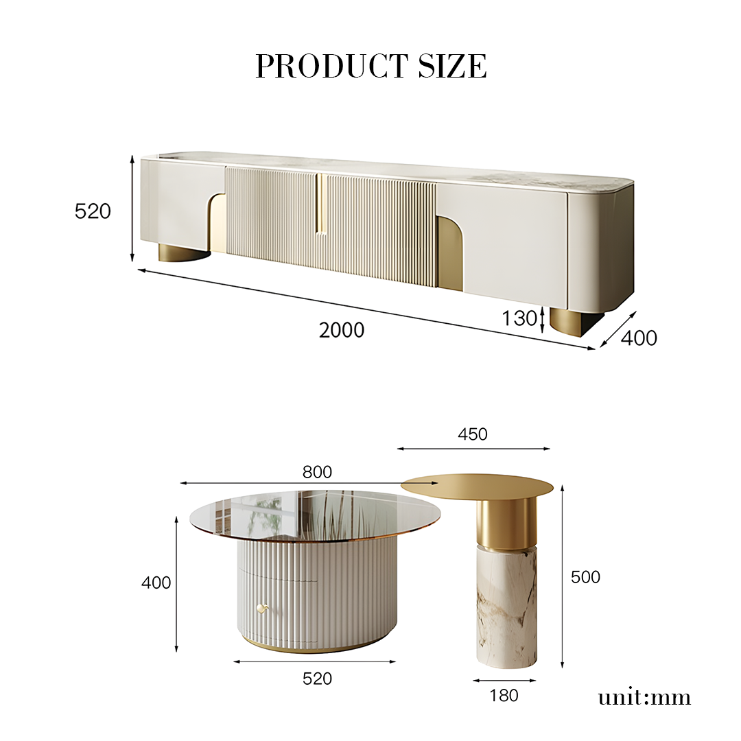 Athena TV Stand, Cream & Gold-Weilai Concept-Weilai Concept