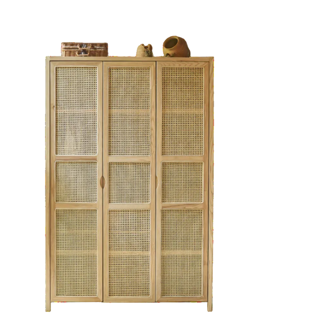 amelia rattan wardrobe, solid wood & rattan wardrobe in bedroom