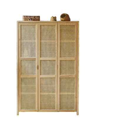 amelia rattan wardrobe, solid wood & rattan wardrobe in bedroom